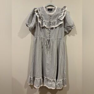 Chic Gray and White Striped Dress with Lace Accents